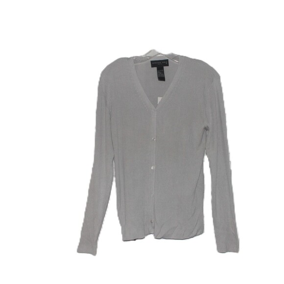 August Silk Sweater Womens Cardigan Gray V Neck Lightweight Ribbed  Large NWT - Picture 1 of 4